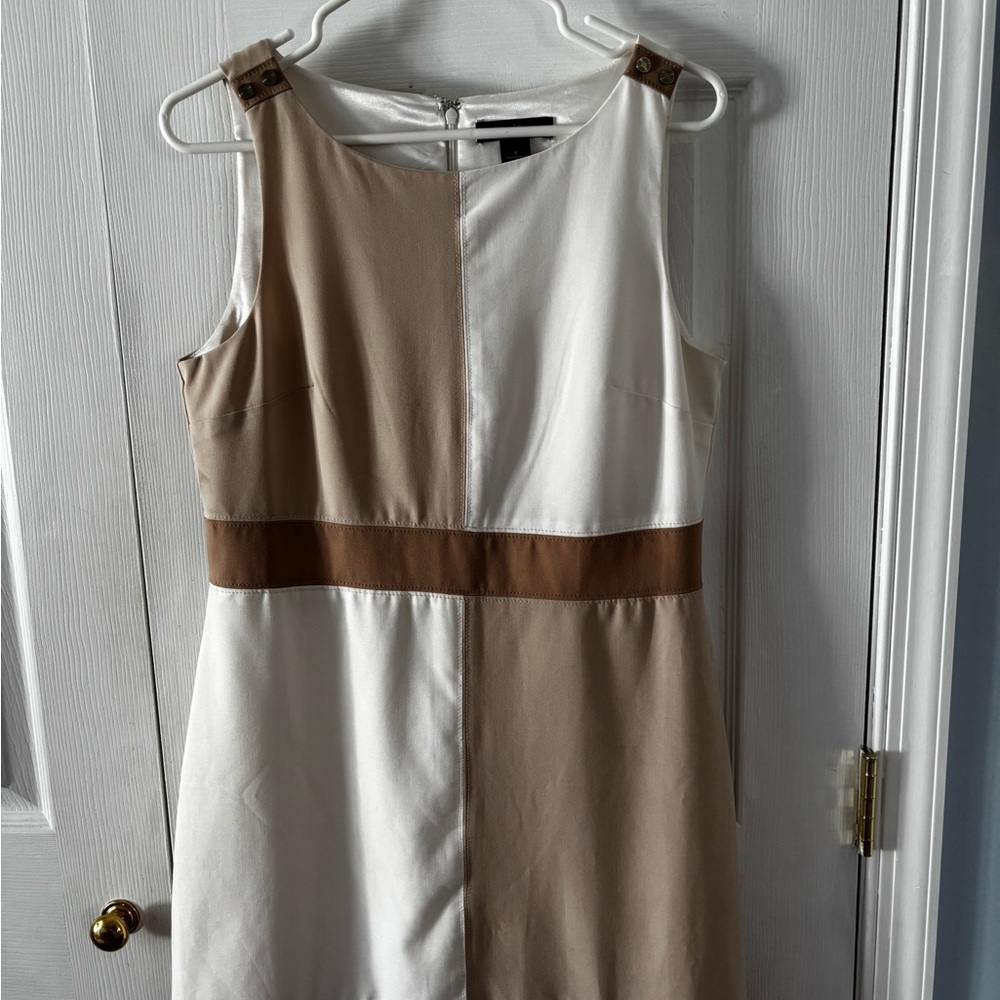 White House Black Market Cream and Brown Midi Dress